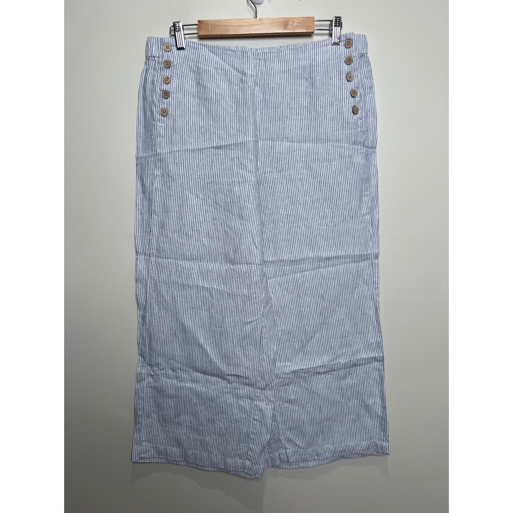 J.Jill 100% Linen Wide Leg Pants Medium Pull On Blue White Striped Nautical NWOT
